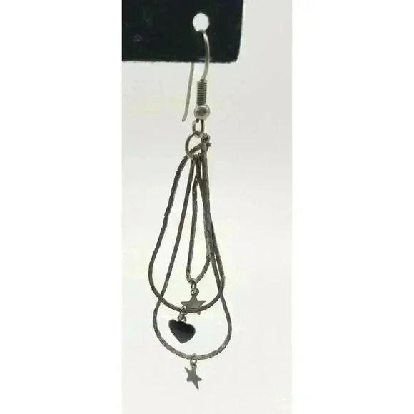 Vintage Silver Earrings Long Herringbone Chains Star Moon Charms 80s Dangle - Picture 4 of 9